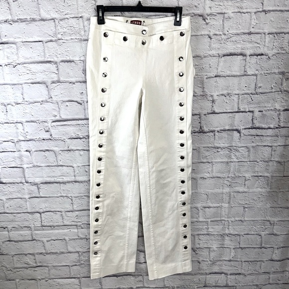 STAUD Carter Pant White Grommet Detail High Waist Straight Leg Pants Size 2 NWT - Picture 1 of 16